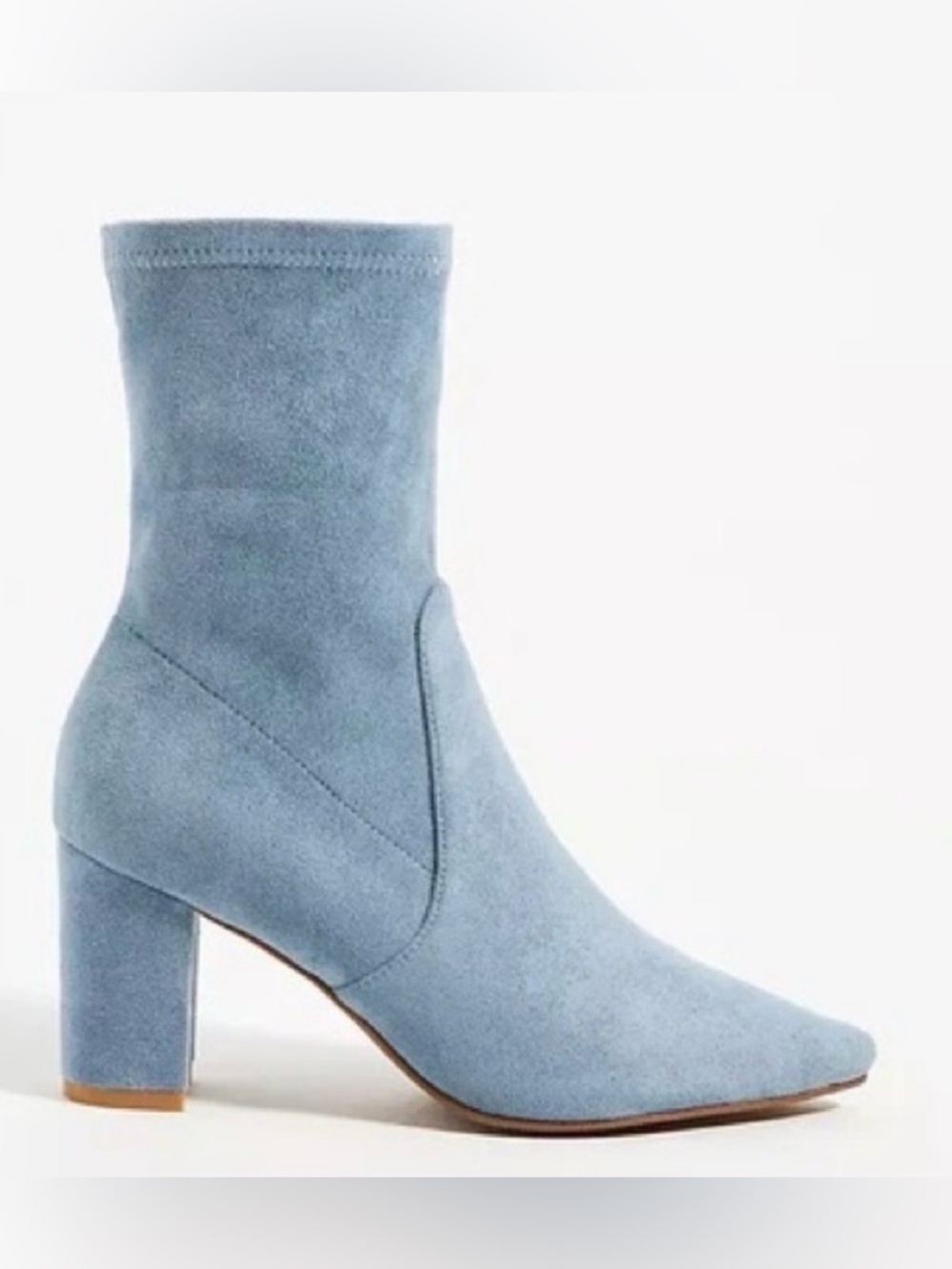 Blue suede Anthropologie booties.